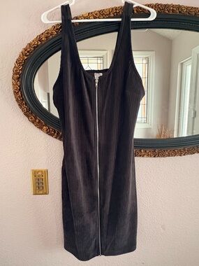 No Boundaries Black Ribbed Zip-Front Mini Dress